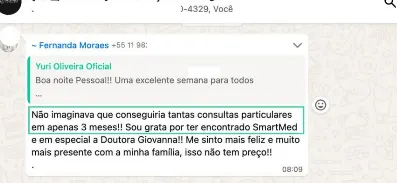 Print de depoimento de médico(a): aumento de consultas particulares em 3 meses