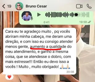 Print de depoimento de médico(a): mais qualidade de vida atendendo menos com o mesmo faturamento